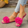 thumbnail image 7 of Dressy Flat Sandals for Women, Floral Sandals for Women, Women's 3d Floral Flat Sandals Dressy Square Open Toe Sandals Single Band Casual Slip On Slides, Hot Pink 7.5, 7 of 7