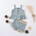 thumbnail image 2 of Douhoow Baby Girls Summer Outfit Sets Solid Color Sleeveless Ruffle Hem Ribbed Sling Vest Shorts, 2 of 8