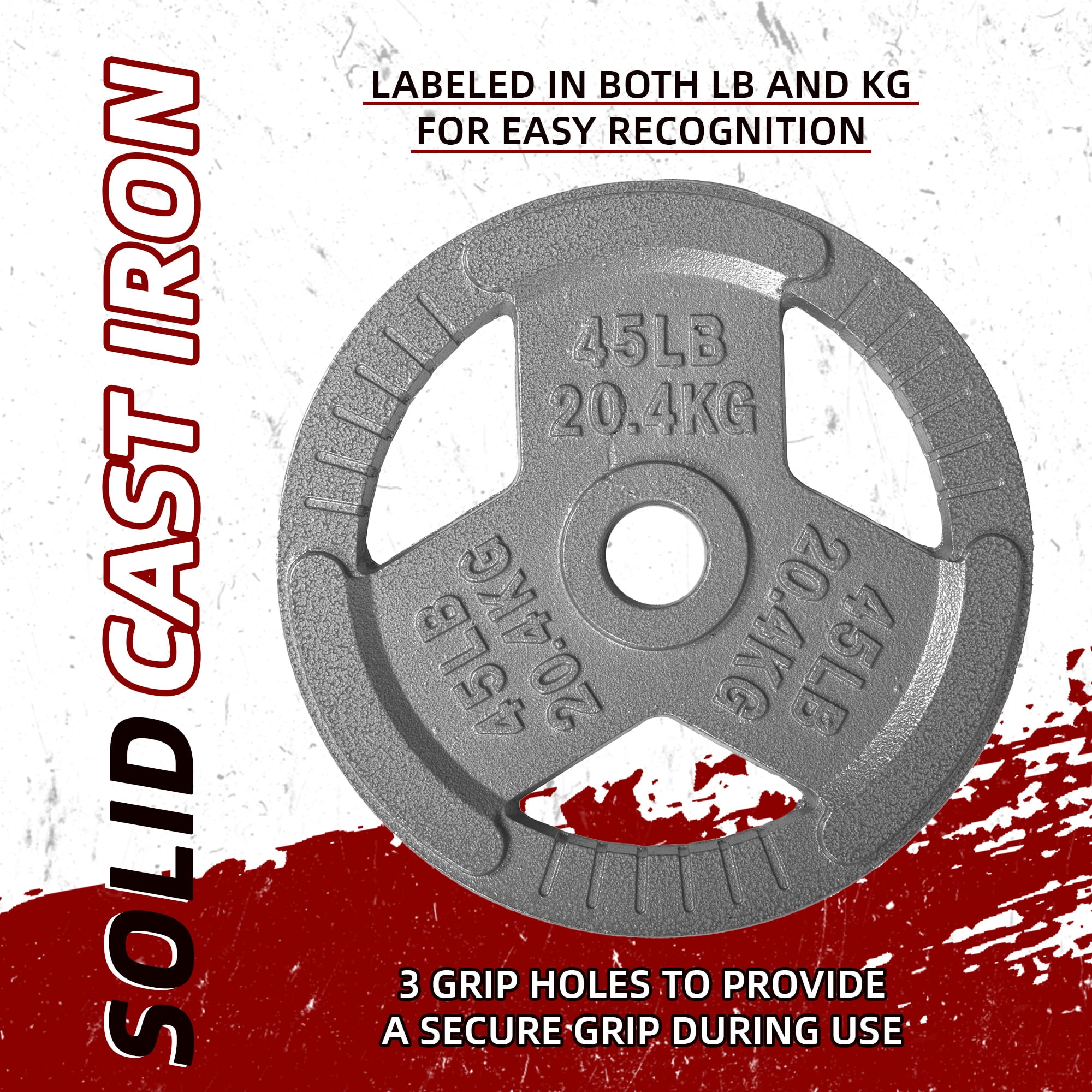 FlexWave 210LB Olympic 2" Cast Iron 3-Grip Weight Plates Set, Light Gray
