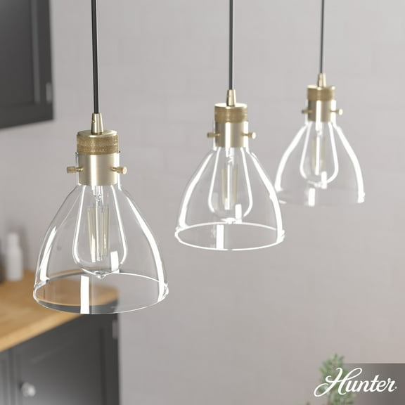 Hunter - Van Nuys 3-light Alturas Gold, Large Cluster Light, Dimmable, Transitional Style, Linear Shaped, for Bedrooms, Dining, Living Rooms - 19307