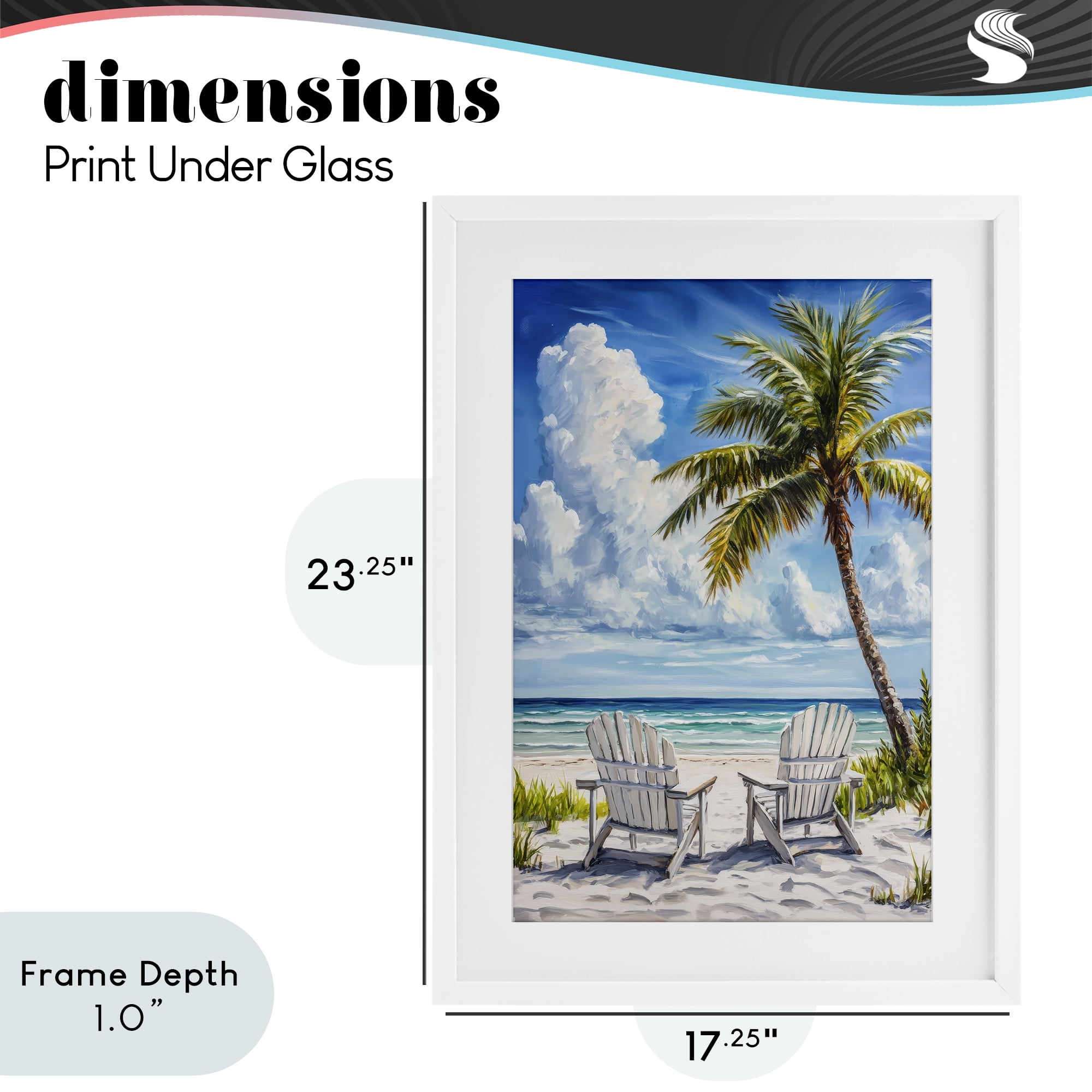 Stupell Industries Clouded Beach with Looming Palm White Framed Print Under Glass, design by Petal Prints Design