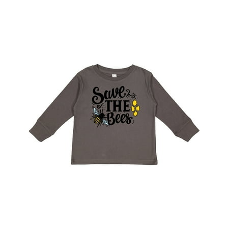 

Inktastic Save the Bees with Bee Illustration with Color Gift Toddler Boy or Toddler Girl Long Sleeve T-Shirt