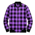 thumbnail image 6 of Men's Casual Buffalo Plaid Bomber Jacket Full Zip Windproof Lightweight Varsity Flight Coat with Pockets for Fall Winter Daily Wear, Purple, M, 6 of 9