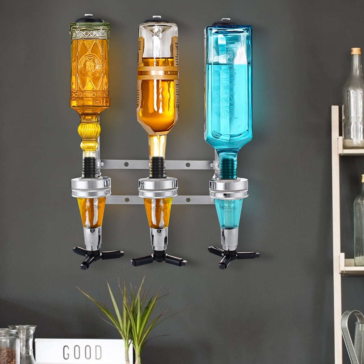 4 Bottle Liquor Dispenser Spirit Drinks Stand Optic Revolving Nozzle Drinkware Set Holder Bar Party Tabletop