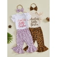 thumbnail image 3 of BemeyourBBs Aunties Bestie Baby Clothes Newborn Baby Girl Spring Summer Outfits Letter Short Sleeve Romper with Leopard Bell Bottoms Flare Pants Set and Bow Headband, 3 of 8