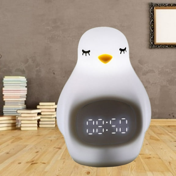 MEIBUTYUP White Digital Silicone Penguin Alarm Clock with Sleep Timer, Kids Bedroom Clock, Cute Animal Design