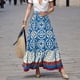thumbnail image 4 of Gibobby faldas largas de mujer casuales Falda larga de flores bohemias para mujer, cintura alta elástica con bolsillos y cinturón, falda larga, falda plisada, falda de playa,(Azul, M), 4 of 5