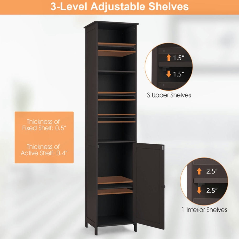 Finihen Bathroom Storage Cabinet, Bathroom Floor Cabinet, 72 Inches Free Standing Tall Floor Bathroom Storage Cabinet, for Bathroom, Living Room, Bedroom, Kitchen, Brown Finihen Bathroom Storage Cabinet, Bathroom Floor Cabinet, 72 Inches Free Standing Tall Floor Bathroom Storage Cabinet, for Bathroom, Living Room, Bedroom, Kitchen, Brown
