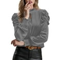 thumbnail image 2 of Muscularfit Work Tops Pleated Silk Dressy Clothe Long Sleeve Crew Neck Work Blouses, 2 of 8