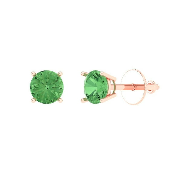 1 ct Push-Back Stud Earrings for Women | 5mm Round Cut Simulated Green Diamond | 18K Rose Gold