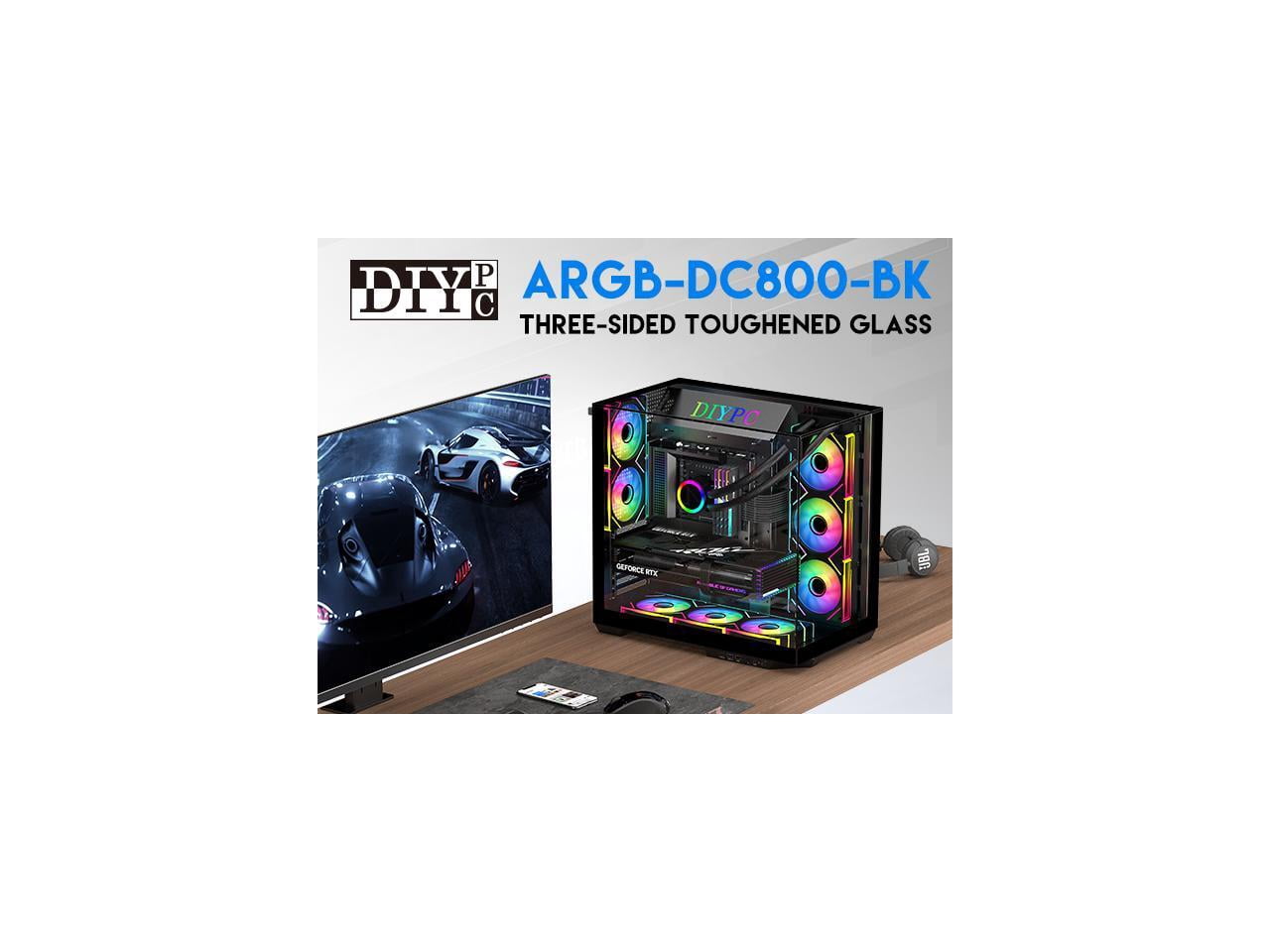 DIYPC ARGBDC800BK ATX Mid Tower Gaming Case and 5 ARGB Fans (Black)