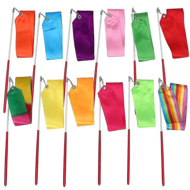 12 Pcs Ruban de Gymnastique Artistique Rythmique de 2 Mètres avec Bâton pour Enfants