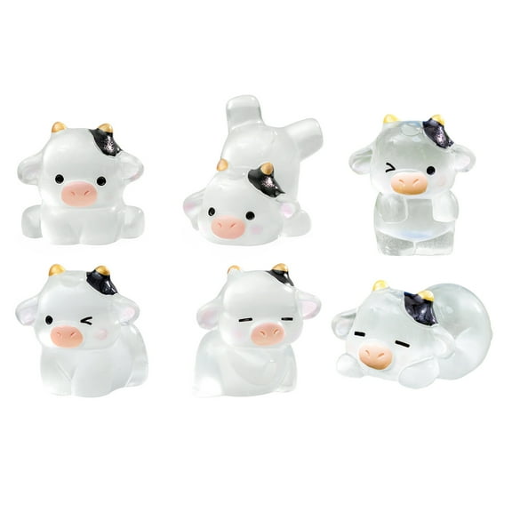 Taolixe 6Pcs Mini Dairy Cow Figurine Glow-in-the-dark Resin Cattle Ornament Tiny Animal Toy Miniature Statue Fairy Garden Microlandscape Desktop Decoration _Clearance Desktop Figurine