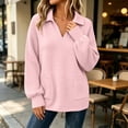 thumbnail image 2 of Zysthvn Winter Women Sweatshirt Oversized Pullover Casual Sweatshirts for Women with Pockets Turn Down Collar Solid Long Sleeve Tops, 2 of 9