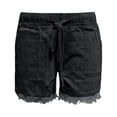 thumbnail image 4 of Huowey High Waist Summer Shorts For Girls Kids Elastic Waist Denim Cargo Shorts With Pockets Solid Color Wide Leg Raw Hem Casual Comfortable Lightweight Stylish Youth Bottoms,Black,5-6 Years, 4 of 4