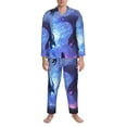 thumbnail image 3 of Balery Red And Blue Fire Dragon Pijama para Hombre de Dos Piezas con Manga Larga, Conjunto de Dormir y Descanso Suave con Bolsillos-Large, 3 of 7