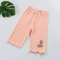 thumbnail image 2 of Odeerbi 3-10 Years Toddler Boys Girls Summer Modal Bermuda Shorts Lettuce Trim Rabbit Embroidered Capris Solid Color Casual Cropped Pants, 2 of 4