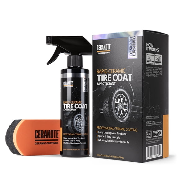 CERAKOTE® Trousse de Revêtement Céramique Rapide Pour Pneus , lustre durable pour pneus avec tampon applicateur en mousse, 8 oz liq.