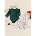 thumbnail image 3 of FEORJGP Toddler Girl 3 Piece Casual Outfits 0 3M 6M 12M 18M 24M Infant Baby Ruffle Long Sleeve Bodysuits Solid Ribbed Rompers Plaid Suspender Skirt A- Comfy Daily Clothes Set for Spring Fall, 3 of 7