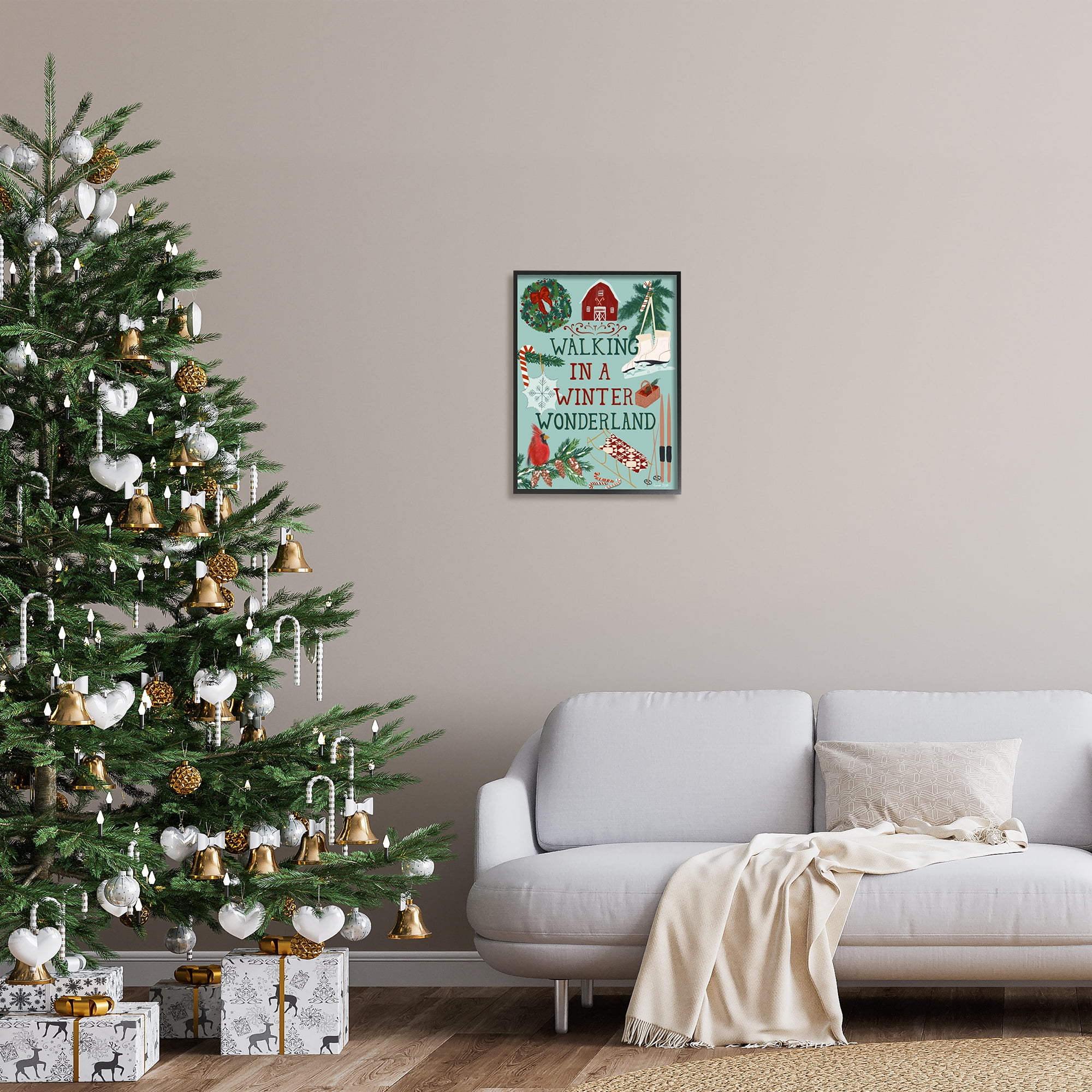 Stupell Industries Winter Wonderland Phrase Holiday Painting Black Framed Art Print Wall Art, 16 x 20