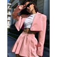 thumbnail image 6 of Womens Suit Jacke Short Skirt Sets Lapel Neck Casual Long Sleeve Button Office Autumn 2 Piece Lounge Sets Light Pink L, 6 of 8