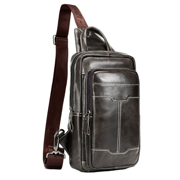 Vintage Genuine Leather Sling Bag, Business Crossbody Shoulder Backpack Travel Bag Daypack For 7.9 Inch iPad One shoulder Carrying Crossbody Bag For Men - Dark Brown