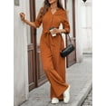 thumbnail image 5 of Womens Jumpsuits Long Sleeve V Neck Dressy Casual Wide Leg Pants Romper 2025 Autumn Outfits, 5 of 9