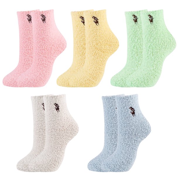 5 pares de calcetines de felpa con dibujos de cervatillo, coral y terciopelo, cálidos y suaves para invierno, hasta el tobillo, para mujer.