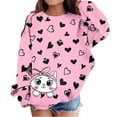 thumbnail image 2 of Girls Sweatshirt Girls Cat Heart Print Crew Neck Long Sleeve Pullover Hoodless Top Hot Pink 4-5 Years, 2 of 5