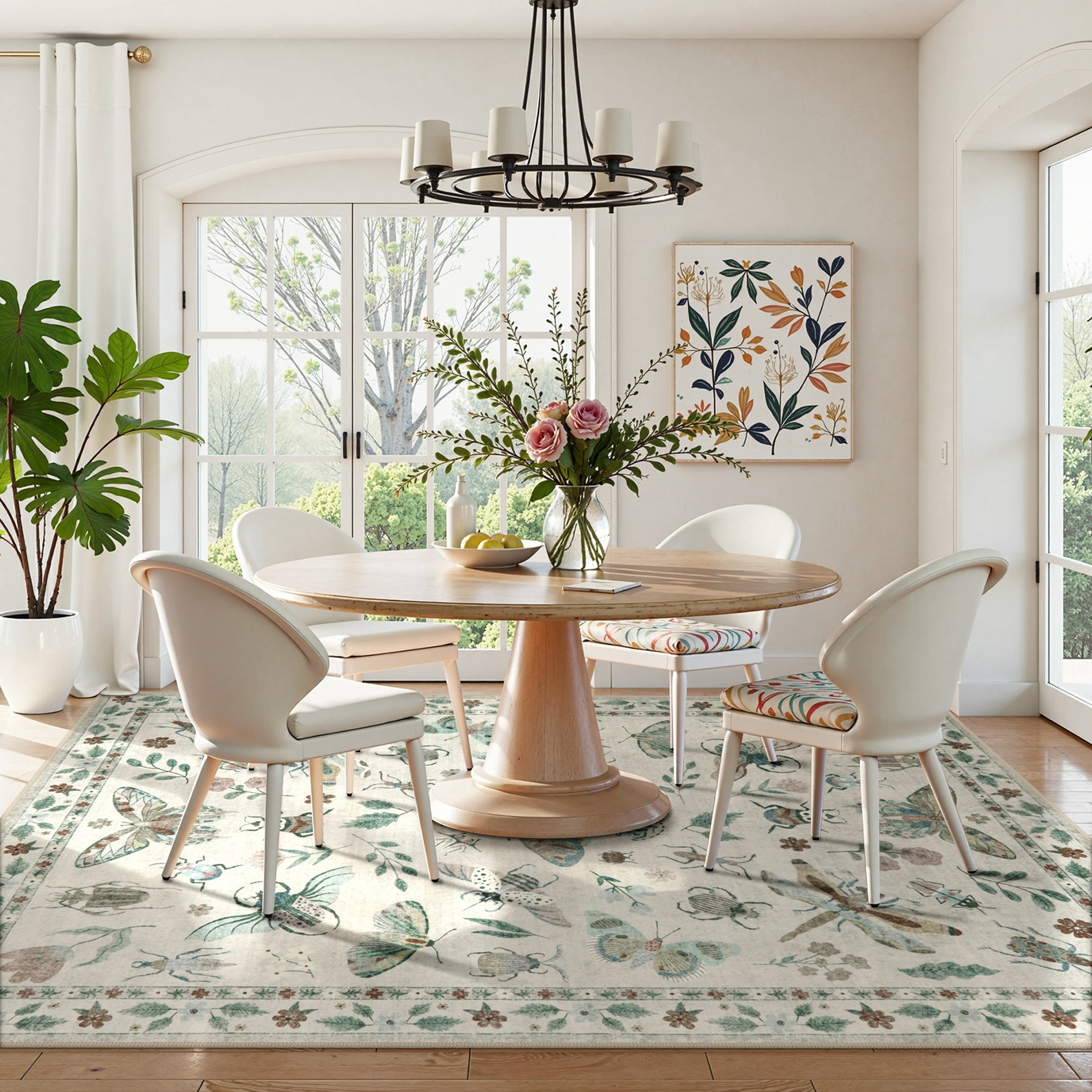 Moynesa Insect 5'x7' Area Rugs Washable Rug for Living Room Soft Natural Bedroom Rug Bug Accent Carpet for Dining Room Nursery Office Stain Resistant Non Slip, Beige
