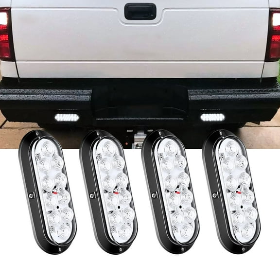 6" Oval White LED Trailer Tail Light Surface Mount 10 LED Waterproof Reverse Back Up Trailer Lights for Truck RV Bus Lorry High Brightness ,4Pcs