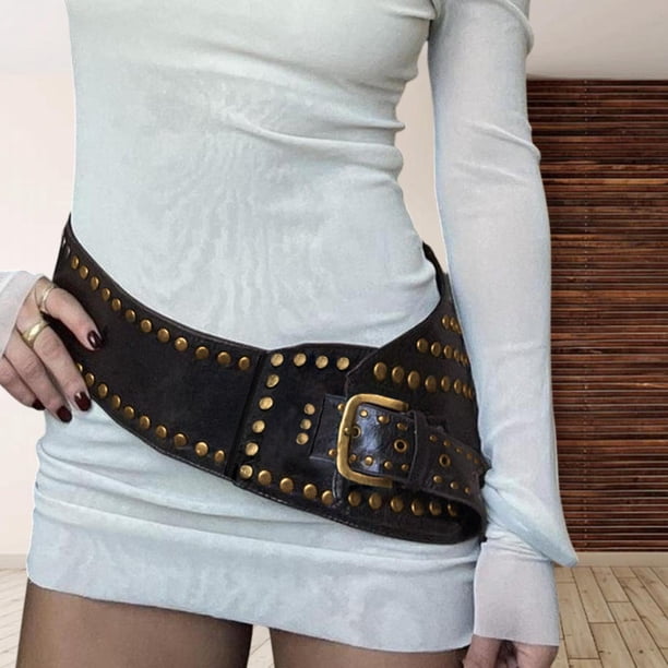 Cinturón ancho Salvador de cuero PU de moda para mujeres negro