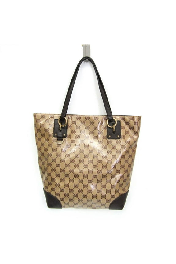 Pre-Owned Gucci GG Crystal 353706 Women's PVC,Leather Tote Bag Beige,Dark Brown (Good)