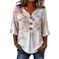 thumbnail image 2 of YVNAURA Women's Floral Blouse 2026 V Neck 3/4 Sleeve Loose Fit Button Front Art Flower Print Tunic Dressy Casual Summer Tops Lightweight Flowy Shirt for Office Beach Vacation, Pink, L, 2 of 4