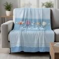 thumbnail image 2 of Coastal Blue Striped Blanket Soft Cozy Warm Throw Blanket for Couch, Plush Fuzzy Flannel Fleece Blankets for Sofa, Ocean Sea Summer Starfish Coral Shells Bed Blankets Gifts for Men, 50"x60", 2 of 9
