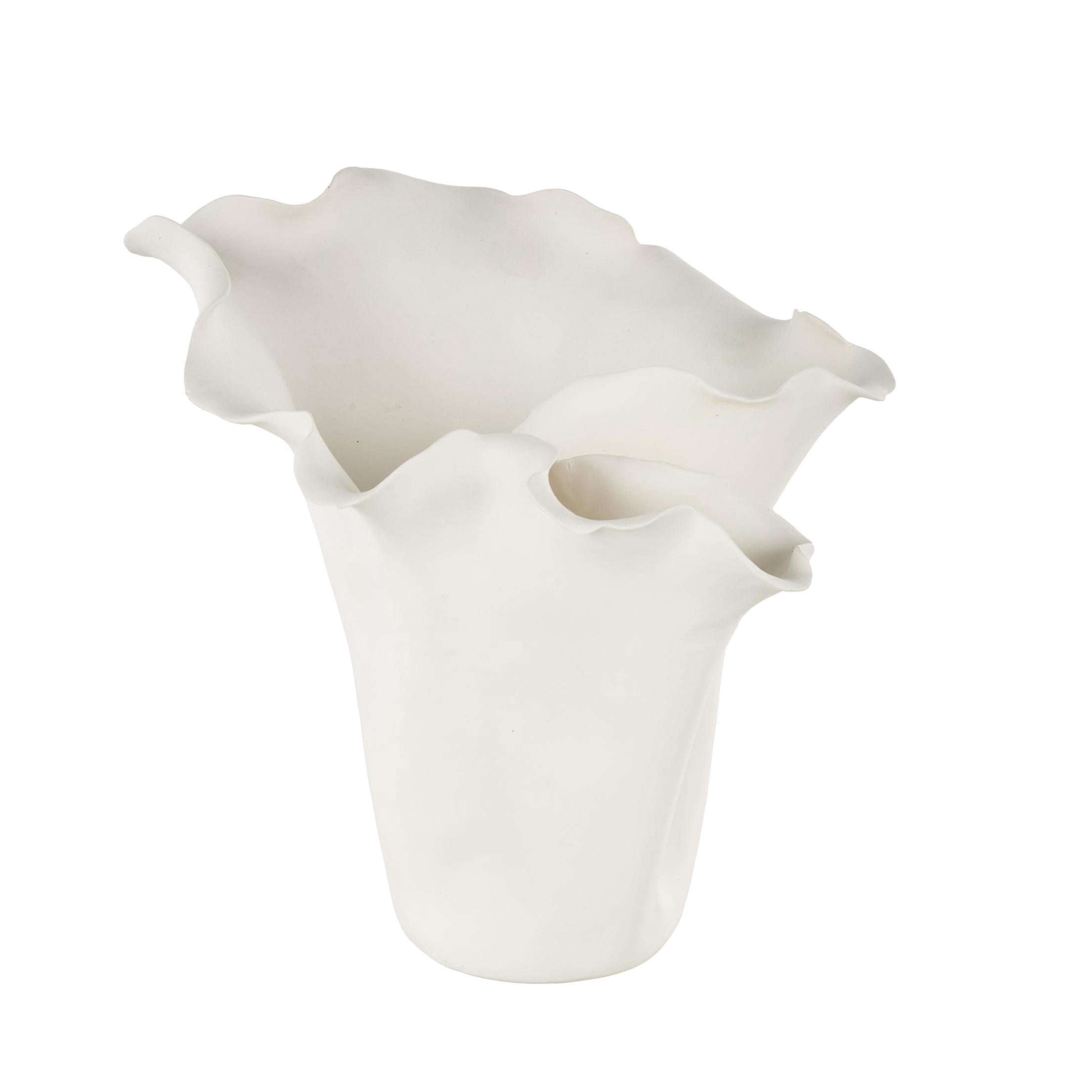 DecMode 10" Floral Abstract Floral Inspired Cream Ceramic Vase