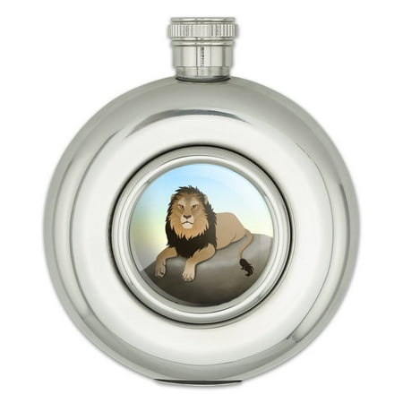 

Lion on a Rock Round Stainless Steel 5oz Hip Drink Flask