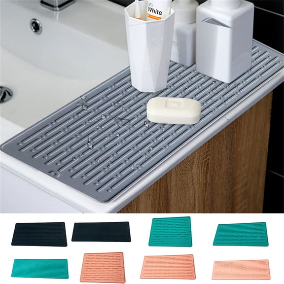 SugarBloom Silicone Dish Drying Mat for Kitchen Counter, Heat Resistant Non-Slip Drainboard Pad, Easy to Clean Dish Drainer Mat for Plates, Cups, and Utensils,Black