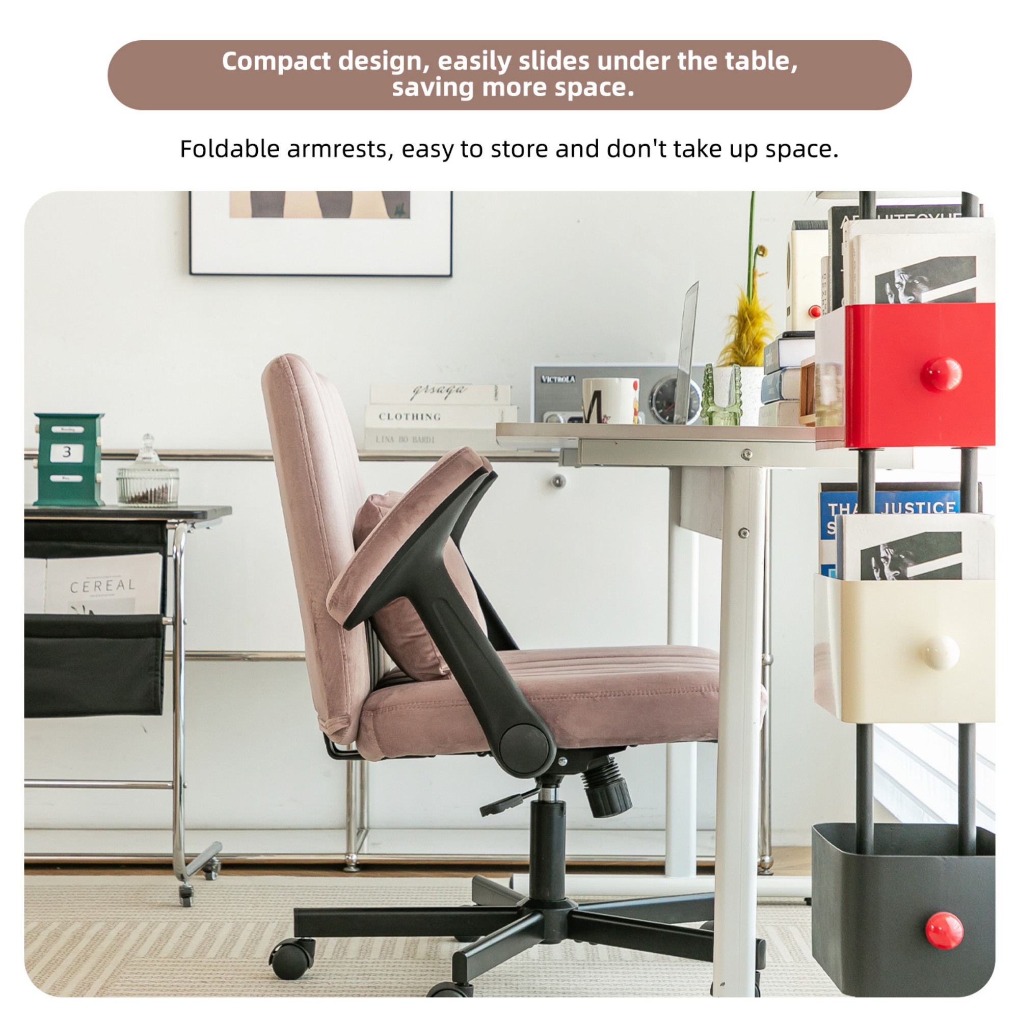 Leumius Velvet Office Chair Criss Cross Legged Chair with Wheels,Reading Chair Vanity Task Desk Chair for Home Office,Blue