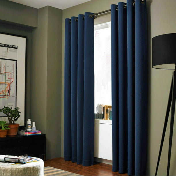 1 Panel Navy Blue Solid Thermal Foam, Navy And White Blackout Curtains