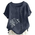 thumbnail image 2 of Gamivast Linen Tops for Women Casual Dressy Short Sleeve Floral Print Side Button Shirts Relaxed Fitting Crew Neck Blouses Summer Boho outfits, 2 of 5