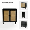 thumbnail image 5 of 2 Rattan Doors Sideboard Buffet Cabinet Set of 2 with Storage and Adjustable Shelves Living Room Black, 5 of 6