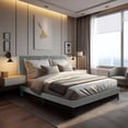 thumbnail image 2 of RIAFUN Upholstered Platform Bed Frame Twin Tufted Headboard Wood Slat Light Gray, 2 of 4