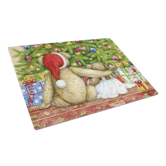 Christmas Teddy Bears with Tree Glass Cutting Board Large