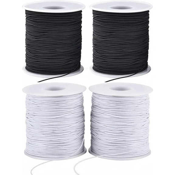 Stretchy String for Bracelets, 4 Rolls 1 mm Sturdy Elastic String Elastic Cord for Jewelry Making, Necklaces, Beading (2 Black 2 White)