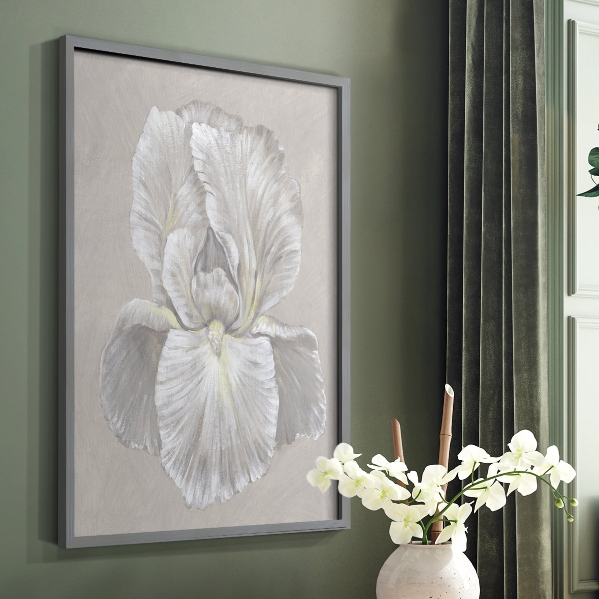 White Iris I Framed Print in Gray Solid Wood 11 x 14 Framed Print