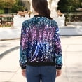 thumbnail image 3 of Women's Sequin Jacket Sparkle Long Sleeve Front Zip Casual Blazer Bomber Jacket With Pockets- Medium, Midnight, 3 of 6