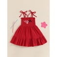 thumbnail image 3 of Loicainy Toddler Kids Girls 4th of July Dress 12 18 24 Months 2T 3T 4T 5T 6T Sleeveless Tie Shoulder Letter Embroidery Smocked Dresses for Independence Day, 3 of 8