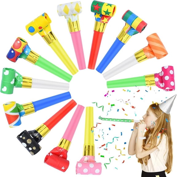 12 Pcs Party Blower Colorful Blowouts Noisemakers Birthday Blowouts Whistles for Party Favors(Colorful Paper Roll)