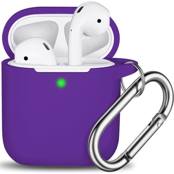 AirPods 2nd Generation Case Cover, Soft Silicone Protective Cover with Keychain for Women Men Compatible with Apple AirPods 2nd 1st Generation Charging Case, Front LED Visible-Purple